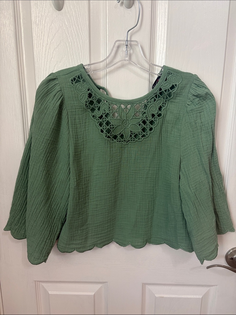 Green Crochet Yoke Peasant Blouse